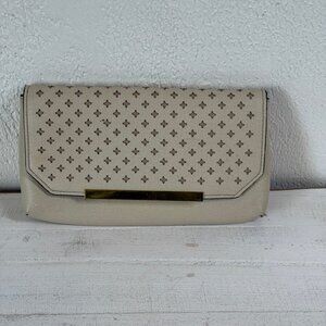 J.Crew Claremont Perforated Clutch Beige Leather Gold Hardware